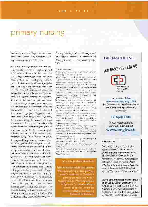 Vorschauseite 4: primary nursing - ein weg zur professionalisierung in der pflege?