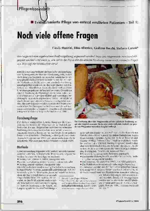 Vorschauseite 1: Noch viele offene FragenEvidenzbasierte Pflege von enteral ernährten Patienten - Teil 1