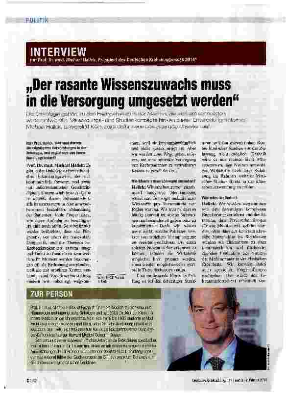 Vorschauseite 1: „Der rasante Wissenszuwachs muss in die Versorgung umgesetzt werden