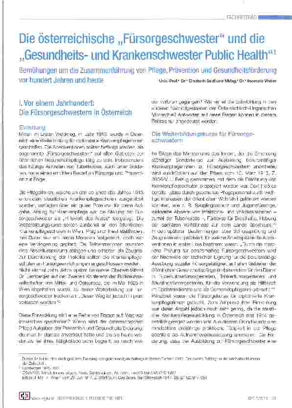 Vorschauseite 1: Die österreichische „Fürsorgeschwester und die „Gesundheitsund Krankenschwester Public Health
