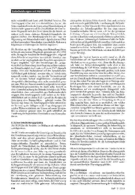 Vorschauseite 2: Zum Umfang der Haftung im Falle eines Gesundheitsschadens aufgrund eines ärztlichen Befunderhebungsfehlers BGB §823 Abs. 1; ZPO §§286, 287