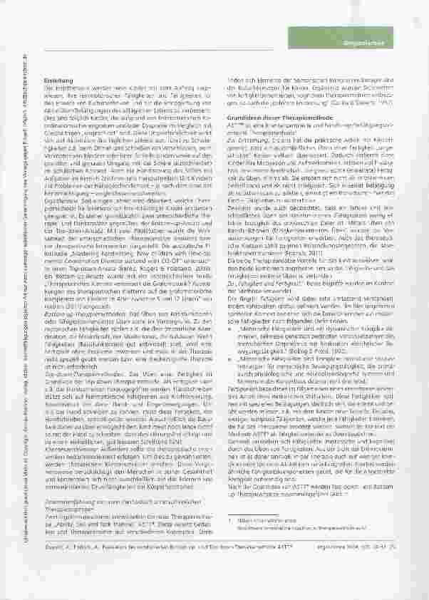 Vorschauseite 2: Evaluation der kombinierten Bottom-upund Top-down-Therapiemethode Ability, Skill and Task Training (ASTT®) bei Kindern mit feinund grobmotorischer Koordinationsstörung und/oder Dy…