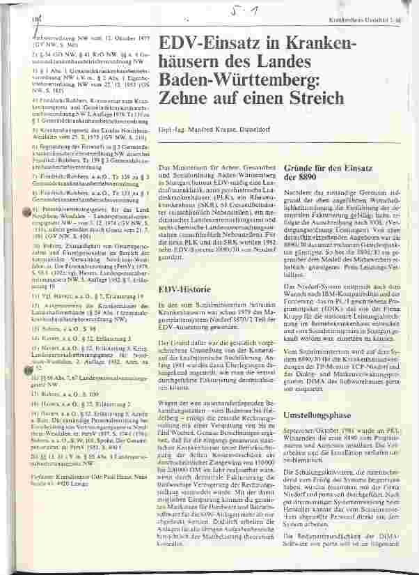 Vorschauseite 1: EDV-Einsatz in Krankenhäusern des Landes Baden-Württemberg: Zehne auf einen Streich