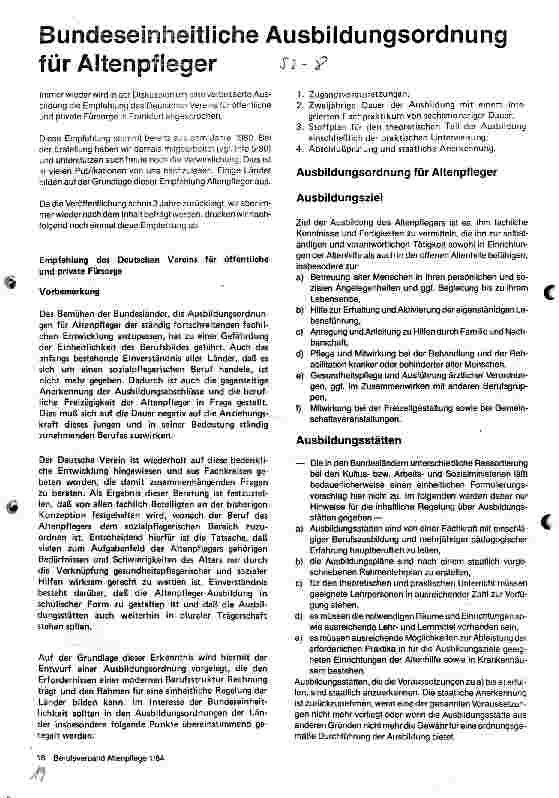 Vorschauseite 1: Bundeseinheitliche Ausbildungsordnung für Altenpflege