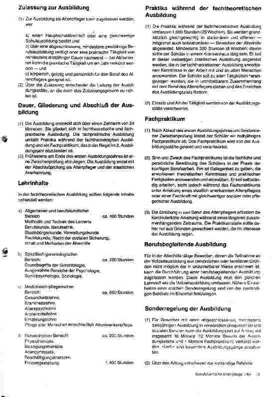 Vorschauseite 2: Bundeseinheitliche Ausbildungsordnung für Altenpflege