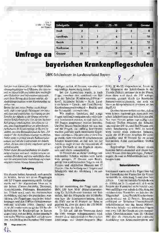 Vorschauseite 1: Umfrage an bayerischen Krankenpflegeschulen DBfK-SchülerInnen im Landesverband Bayern