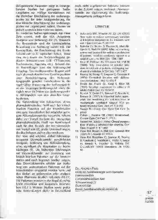 Vorschauseite 2: KONZEPTE ZUR SEDIERUNG UND ANALGESIE - IST SCHLAFEN IMMER GESUND?