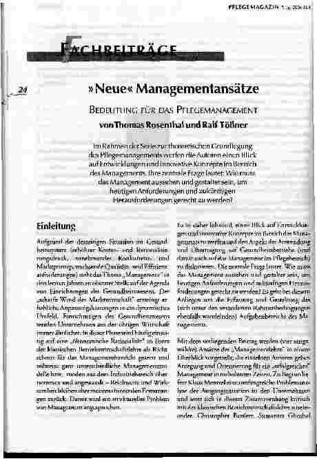 Vorschauseite 1: Neue ManagementansätzeBEDEUTUNG FÜR DAS PFLEGEMANAGEMENT
