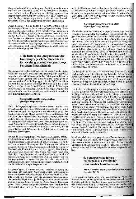 Vorschauseite 5: Ist Verantwortung lernbar? - Versuch einer Antwort auf ein zentrales Problem in der Krankenpflegeausbildung
