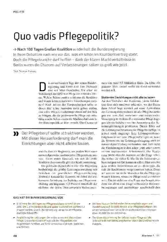 Vorschauseite 1: Quo vadis Pflegepolitik?
