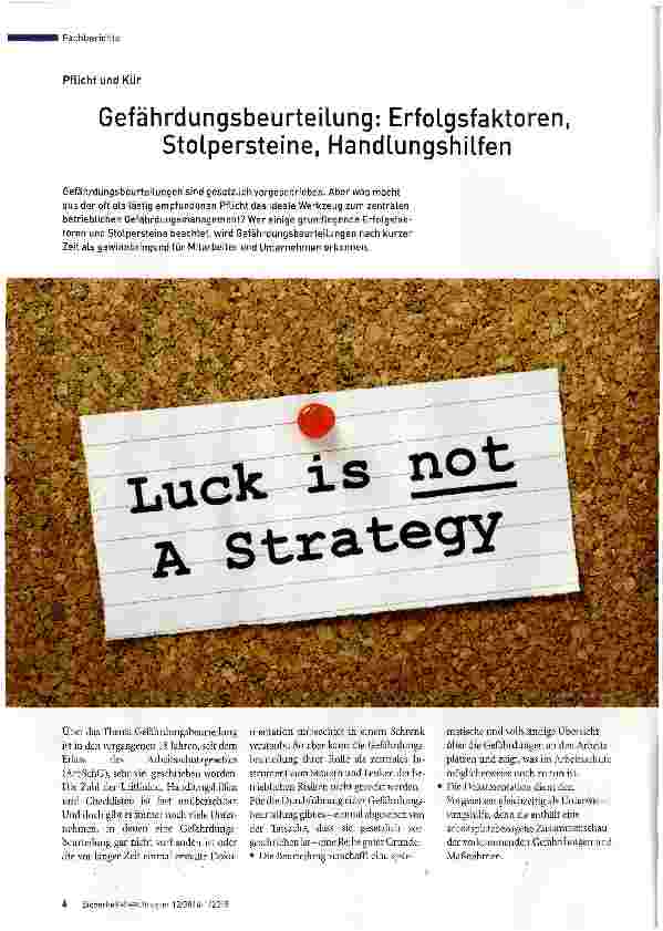 Vorschauseite 1: GefährdungsbeurteiLung: Erfolgsfaktorenp Stolpersteine, Handlungshilfen