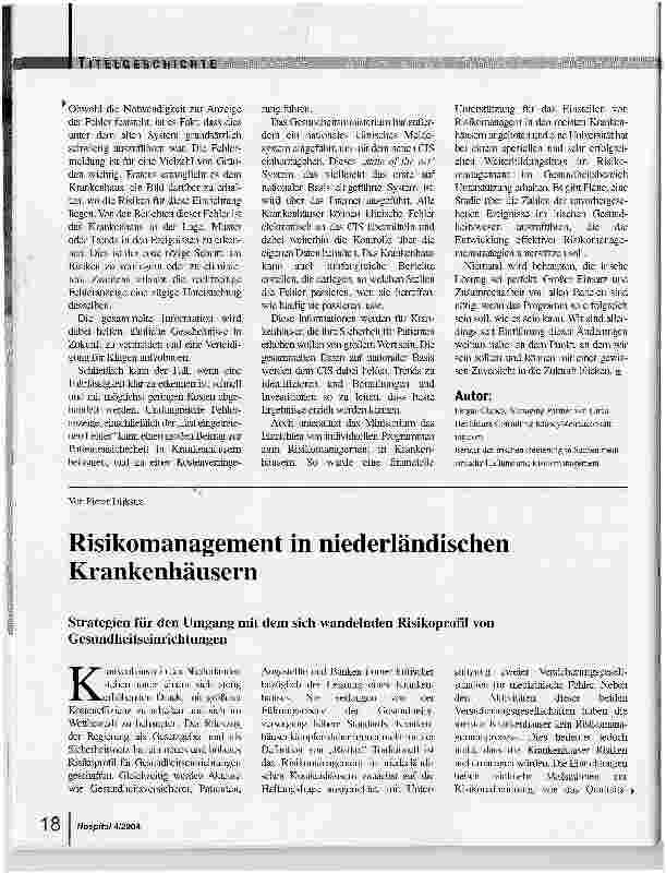 Vorschauseite 1: Risikomanagement in niederländischen Krankenhäusern