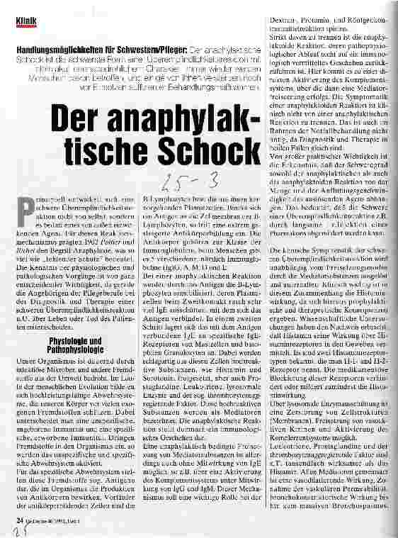 Vorschauseite 1: Der anaphylaktische Schock Handlungsmöglichkeiten für Schwestern/Pfleger