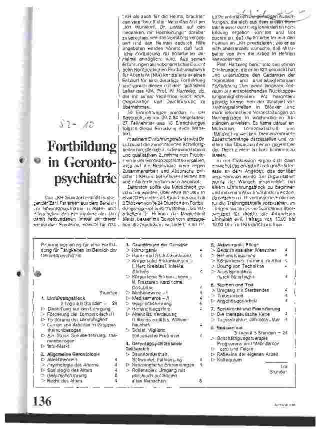 Vorschauseite 1: Fortbildung in der Gerontopsychiatrie