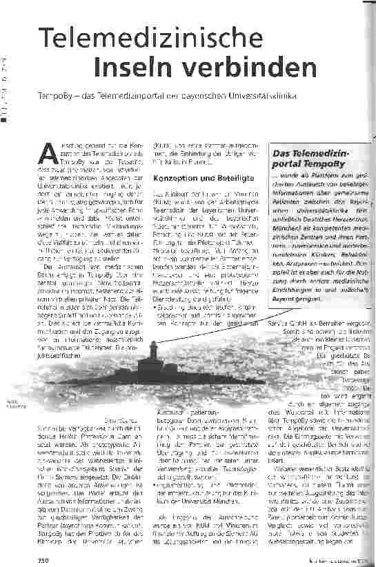Vorschauseite 1: Telemedizinische Inseln verbindenTempoBy - das Telemedizinportal der bayerischen Universitätsklinika