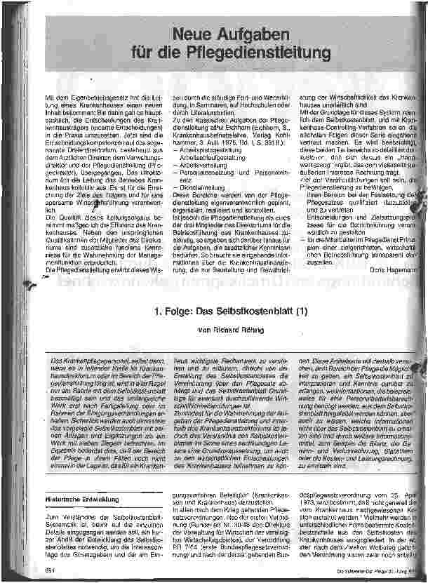 Vorschauseite 1: Das Selbstkostelblatt 1.Folge