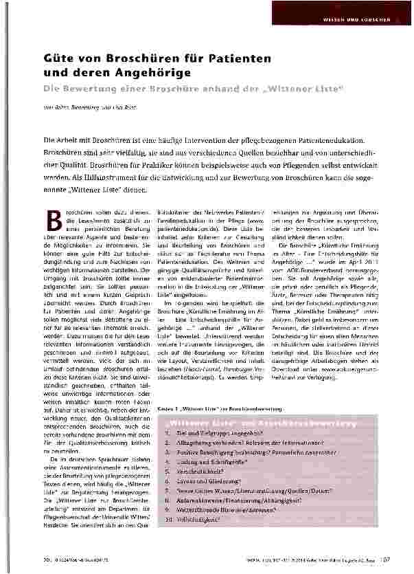 Vorschauseite 1: Güte von Broschüren für Patienten und deren Angehörige