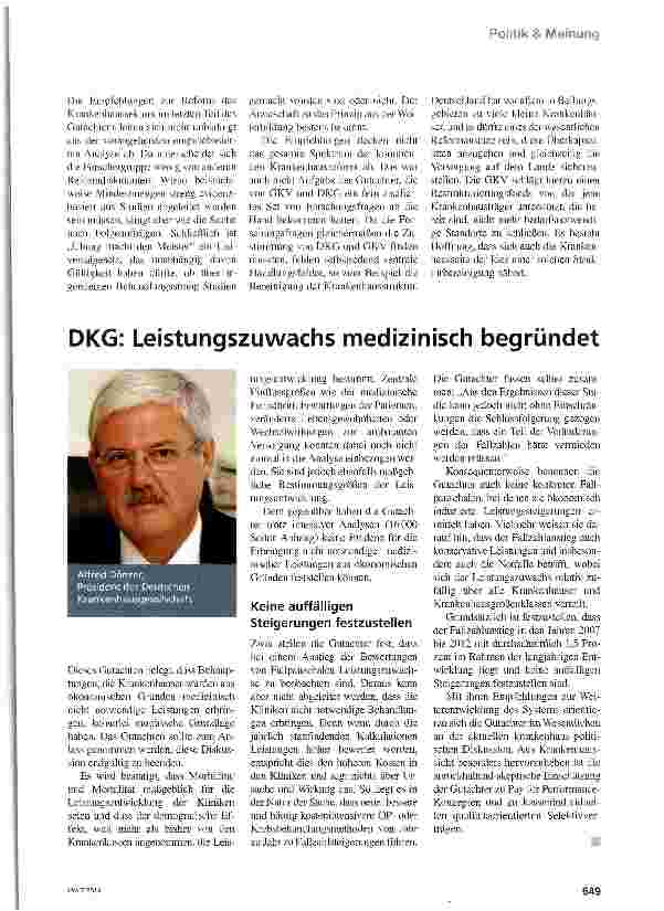Vorschauseite 1: DKG: Leistungszuwachs medizinisch begründet