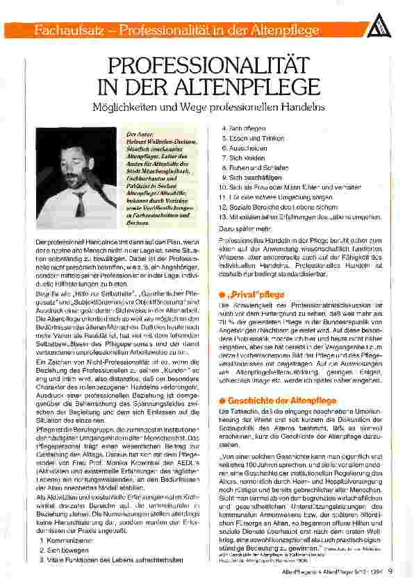 Vorschauseite 1: PROFESSIONALITÄT IN DER ALTENPFLEGEMöglichkeiten und Wege professionellen Handelns
