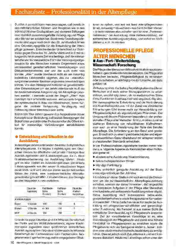 Vorschauseite 2: PROFESSIONALITÄT IN DER ALTENPFLEGEMöglichkeiten und Wege professionellen Handelns