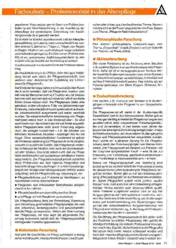 Vorschauseite 3: PROFESSIONALITÄT IN DER ALTENPFLEGEMöglichkeiten und Wege professionellen Handelns