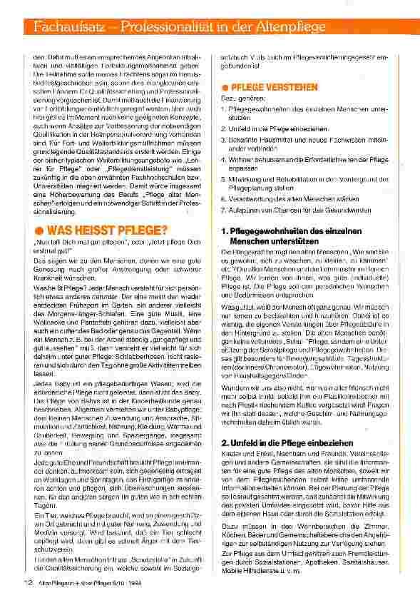 Vorschauseite 4: PROFESSIONALITÄT IN DER ALTENPFLEGEMöglichkeiten und Wege professionellen Handelns