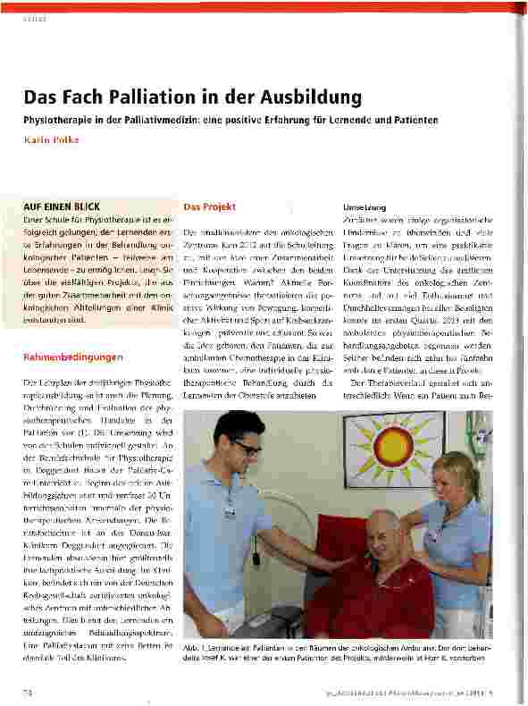 Vorschauseite 1: Das Fach Palliation in der Ausbildung