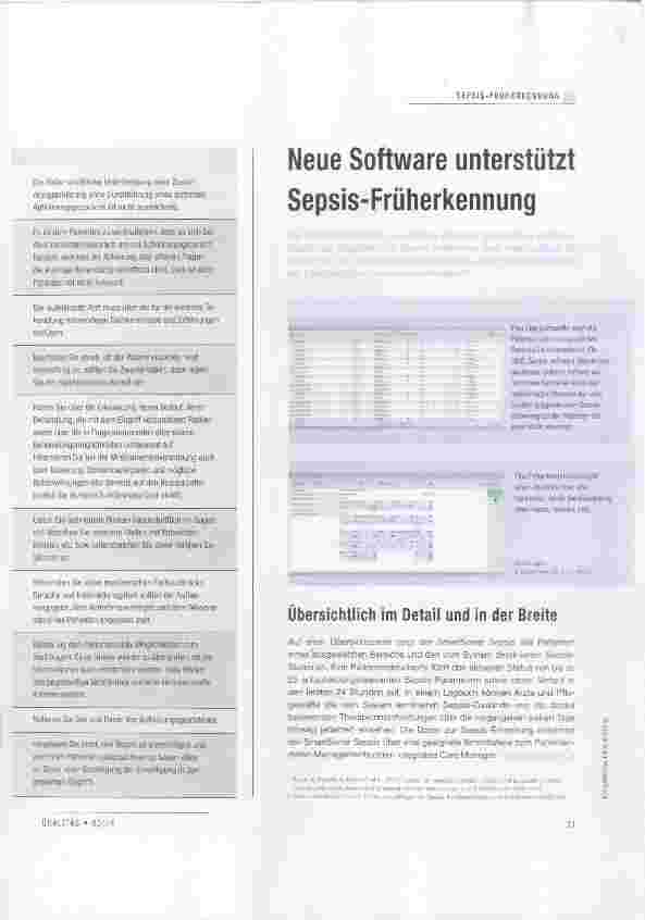 Vorschauseite 1: Neue Software unterstützt Sepsis-Früherkennung