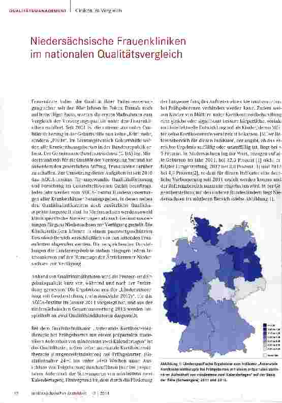 Vorschauseite 1: Niedersächsische Frauenkliniken im nationalen Qualitätsvergleich