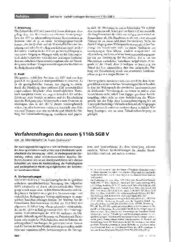 Vorschauseite 1: Verfahrensfragen des neuen § 116b SGB V