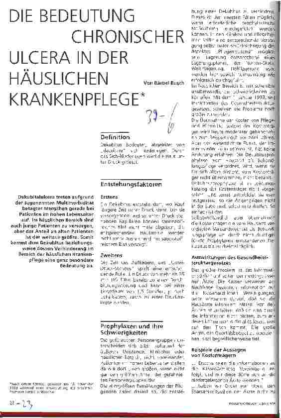 Vorschauseite 1: Die Bedeutung chronischer Ulcera in der Häuslichen Krankenpflege