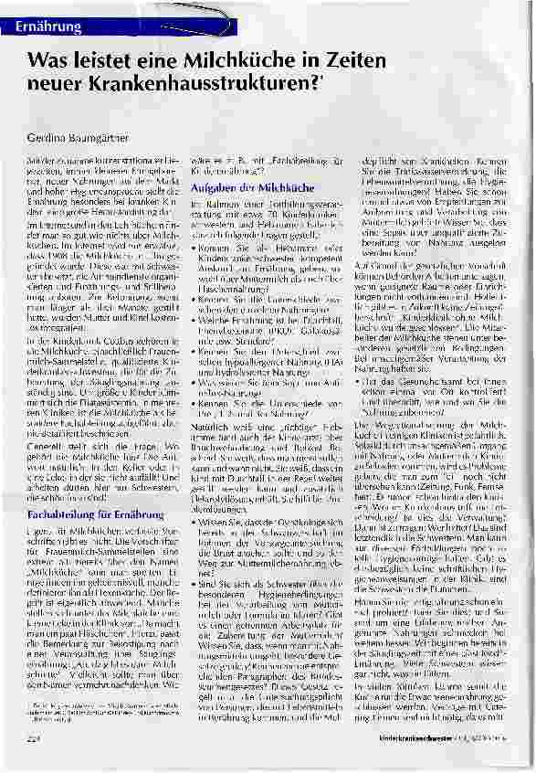 Vorschauseite 1: Was leistet eine Milchküche in Zeiten neuer Krankenhausstrukturen?*