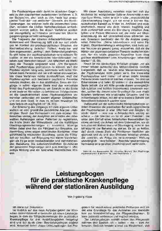 Vorschauseite 1: Leistungsbogen für die praktische Krankenpflege während der stationären Ausbildung
