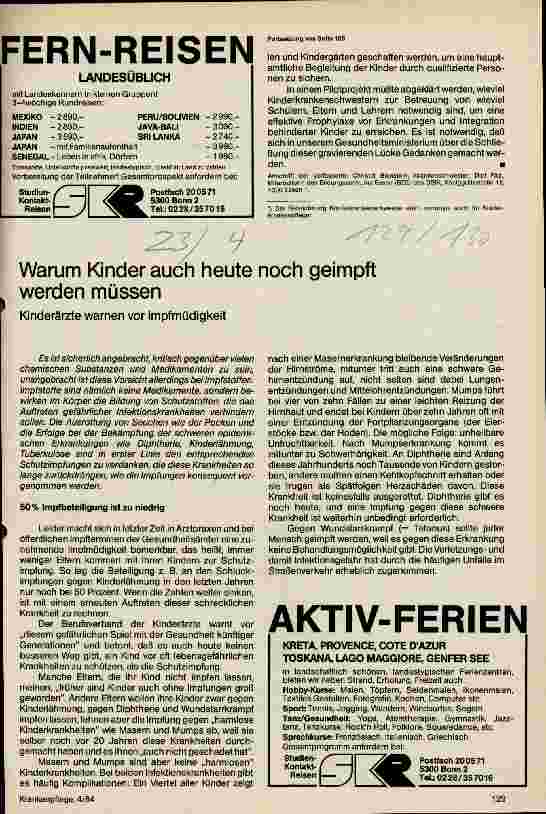 Vorschauseite 1: Warum Kinder auch heute noch geimpft werden müssen Kinderärzte warnen vor Impfmüdigkeit
