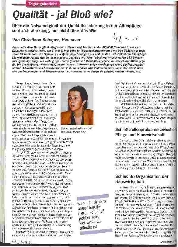 Vorschauseite 1: Qualität - ja! Bloß wie? Über die Notwendigkeit der Qualitätssicherung in der Altenpflege sind sich alle einig, nur nicht über das Wie