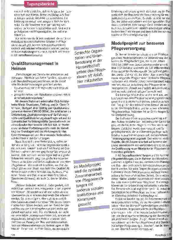 Vorschauseite 4: Qualität - ja! Bloß wie? Über die Notwendigkeit der Qualitätssicherung in der Altenpflege sind sich alle einig, nur nicht über das Wie