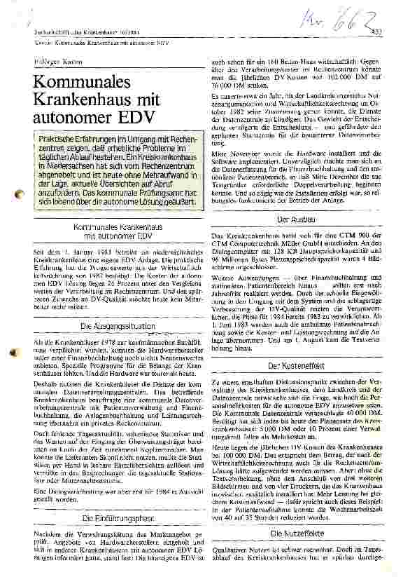 Vorschauseite 1: Kommunales Krankenhaus mit autonomer EDV