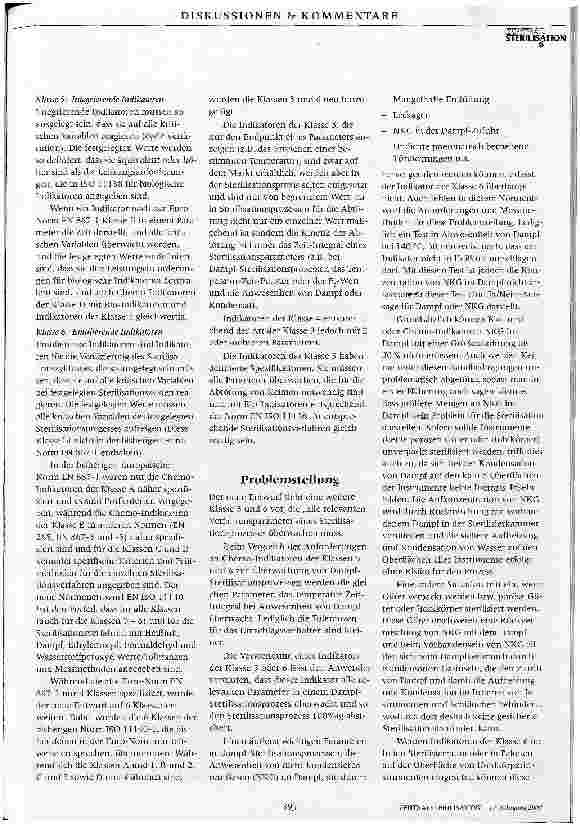 Vorschauseite 2: Aussagewert von Chemo-Indikatoren der Klasse 6 h dem Normenentwurf EN ISO/CD 11140-1 für die Überwachung von Dampf-Sterilisationsprozessen