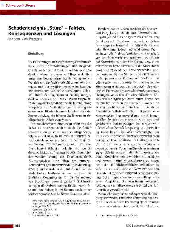 Vorschauseite 1: Schadenereignis „Sturz - Fakten, Konsequenzen und Lösungen