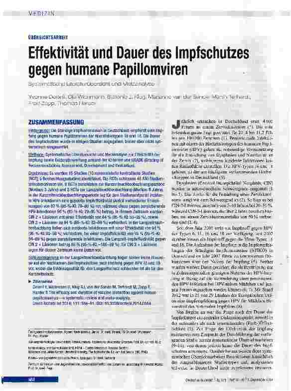Vorschauseite 1: Effektivität und Dauer des Impfschutzes gegen humane Papillomviren