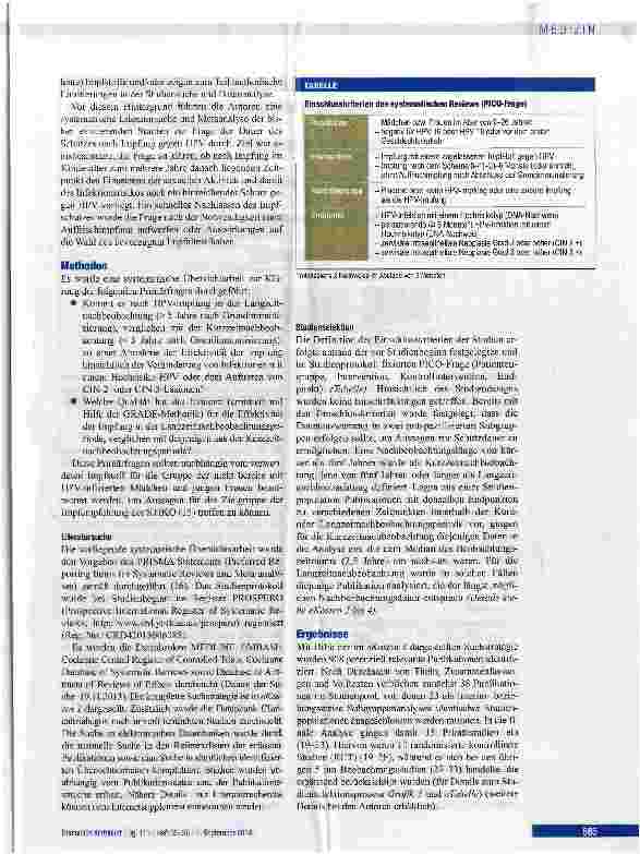 Vorschauseite 2: Effektivität und Dauer des Impfschutzes gegen humane Papillomviren