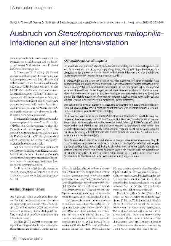 Vorschauseite 1: Ausbruch von Stenotrophomonas maltophilia-Infektionen auf einer Intensivstation