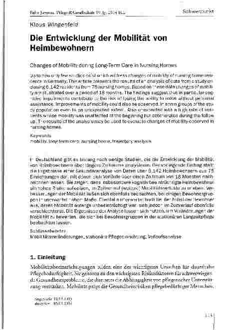 Vorschauseite 1: Die Entwicklung der Mobilität von Heimbewohnern