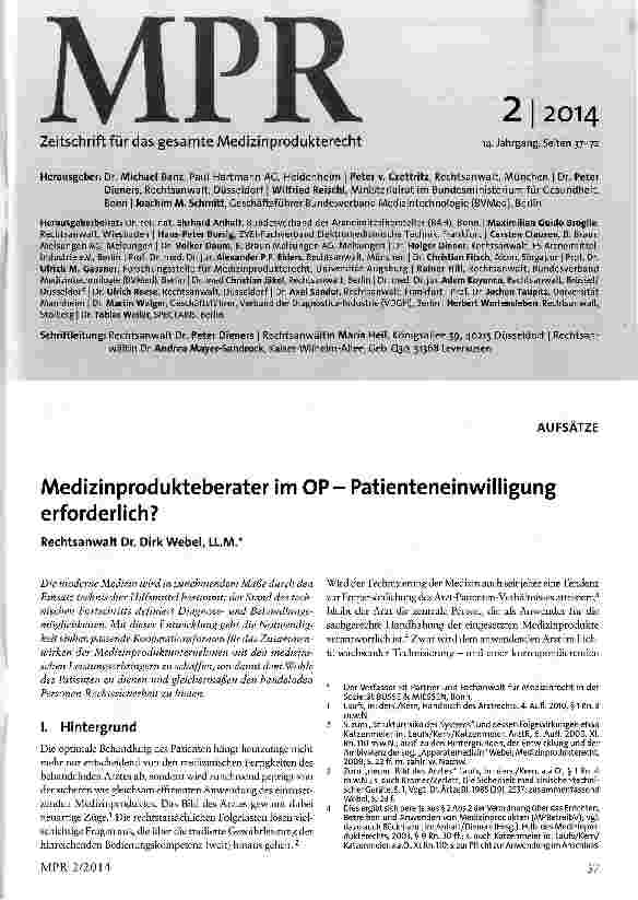 Vorschauseite 1: Medizinprodukteberater im OP - Patienteneinwilligung erforderlich?