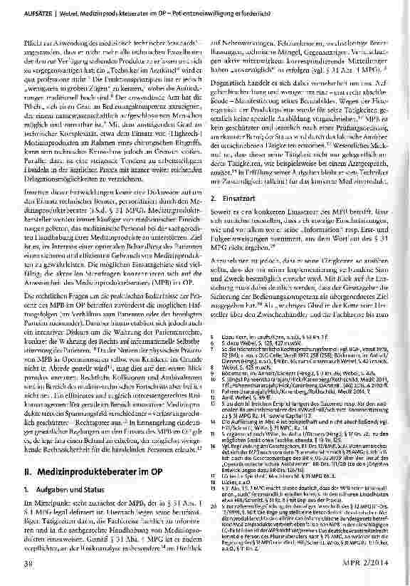 Vorschauseite 2: Medizinprodukteberater im OP - Patienteneinwilligung erforderlich?