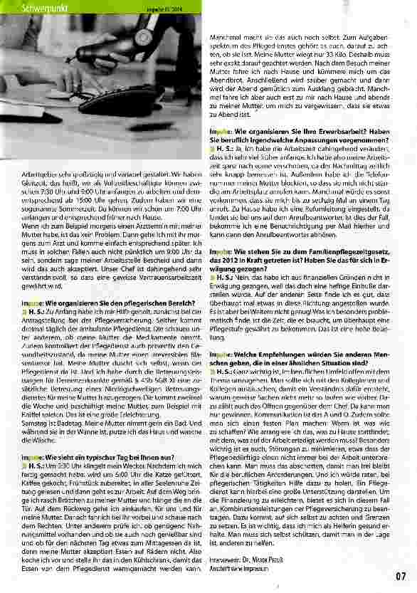 Vorschauseite 2: Beruf und Pflege vereinbaren -Die Wahrnehmung einer Betroffenen