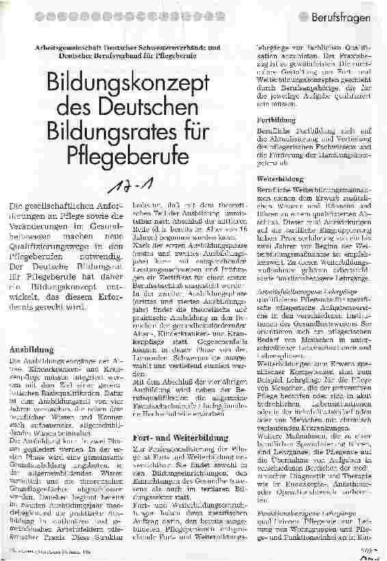 Vorschauseite 1: Bildungskonzept des Deutschen Bildungsrates für Pflegeberufe