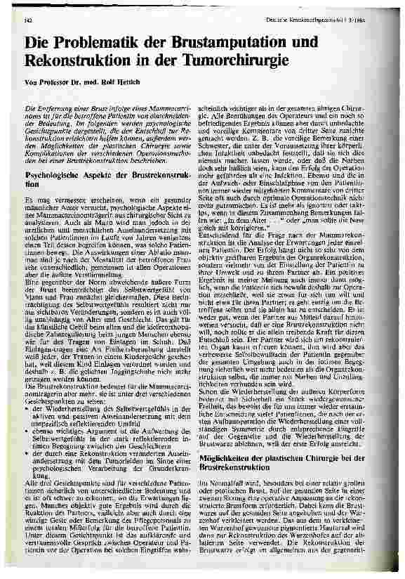Vorschauseite 1: Die Problematik der Brustamputation und Rekonstruktion in der Tumorchirurgie