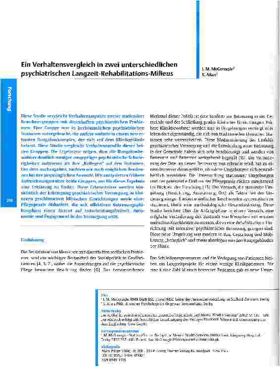 Vorschauseite 1: Ein Verhaltensvergleich in zwei unterschiedlichen psychiatrischen Langzeit-Rehabilitations-Milieus