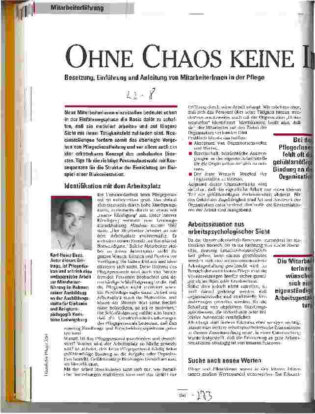 Vorschauseite 1: Ohne Chaos keine Innovation Besetzung,Einführung und Anleitung von Mitarbeiterinnen in der Pflege